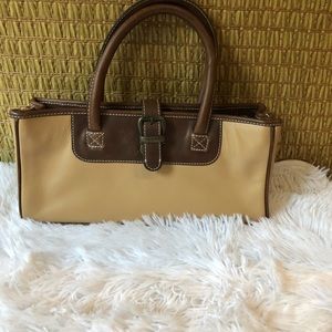 Latico leather handbag brown cream brass hardware